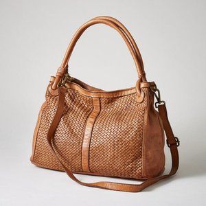 Sundance Brown Tan Woven Leather Shoulder Bag